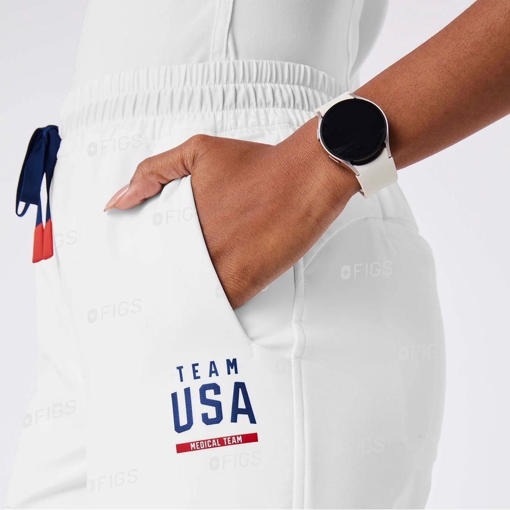 FIGS X Team USA Optic White Scrub Top&High Waisted On-Shift Embossed Jogger Pant